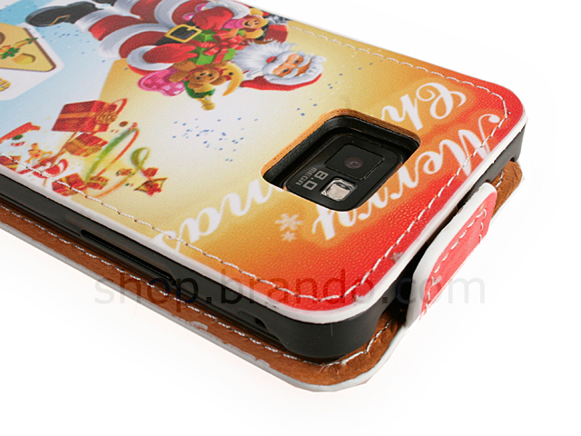 Samsung Galaxy S II Christmas Santa Claus Flip-Top Leather Case