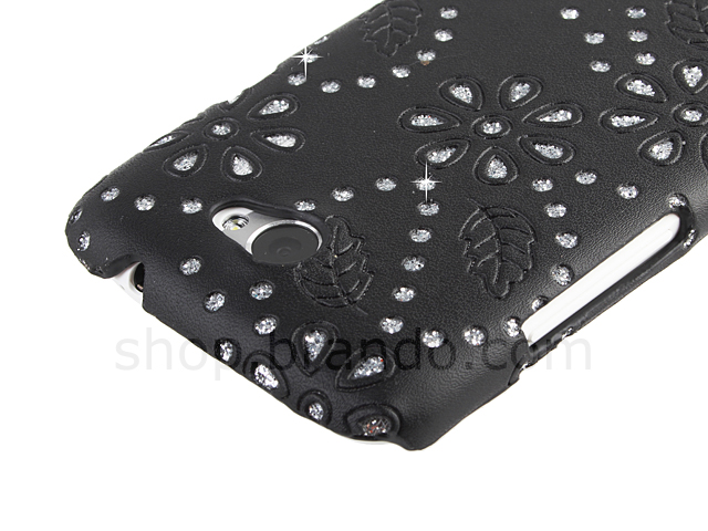 HTC One X Glittery Leaf Embossed Back Case