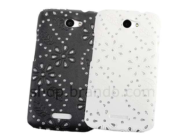 HTC One X Glittery Leaf Embossed Back Case