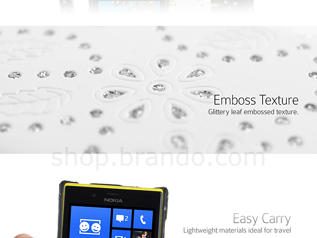 Nokia Lumia 720 Glittery Leaf Embossed Back Case