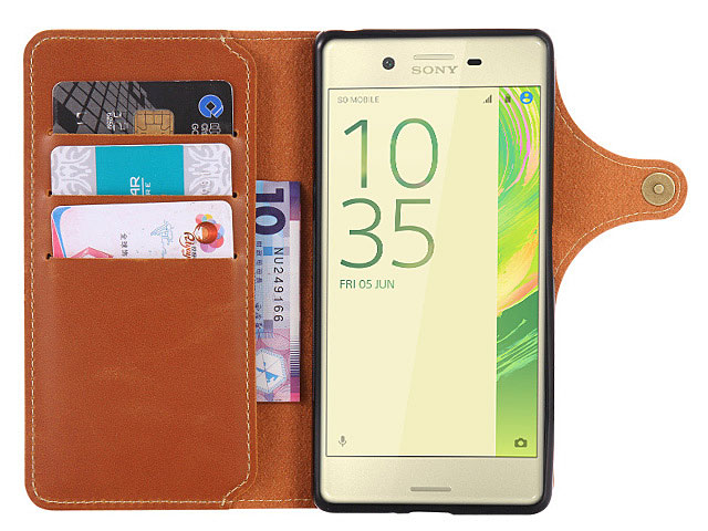 Leather Flip Card Case for Sony Xperia X