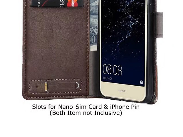 Huawei P10 Lite Canvas Leather Flip Card Case
