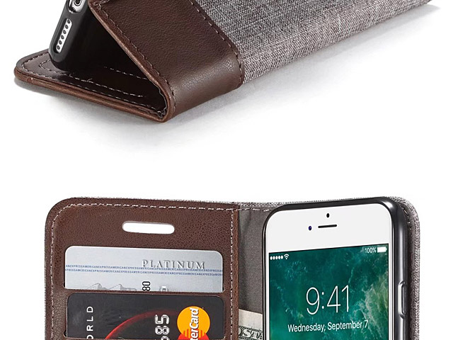 iPhone 7 Canvas Leather Flip Card Case