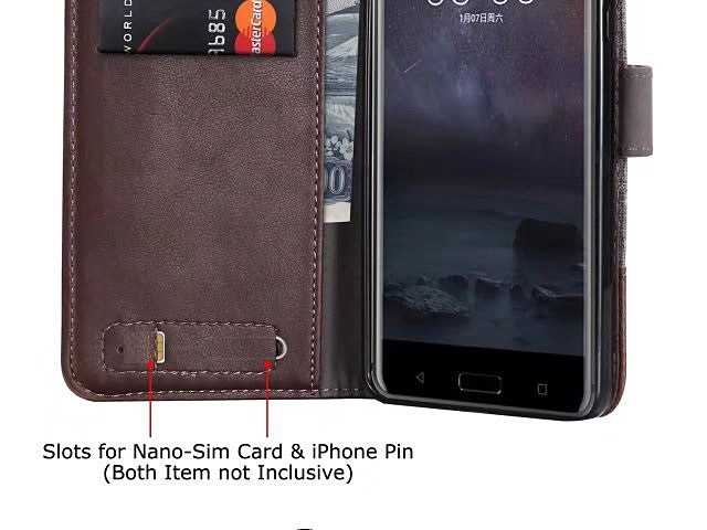 Nokia 6 Canvas Leather Flip Card Case