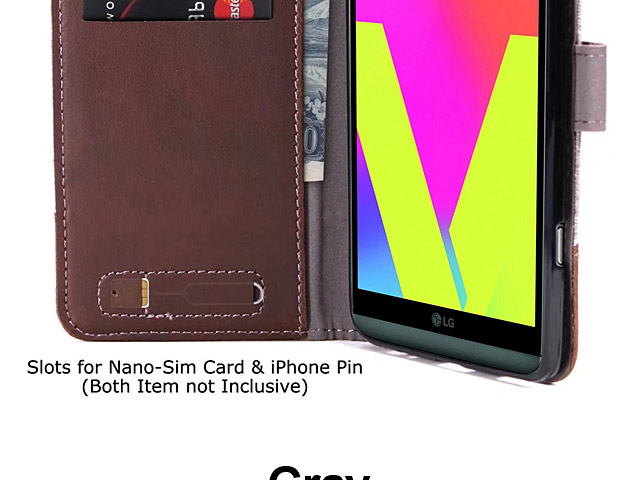 LG V20 Canvas Leather Flip Card Case