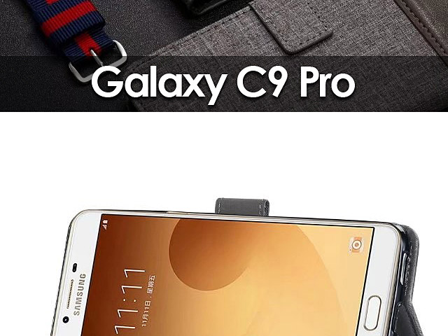 Samsung Galaxy C9 Pro Canvas Leather Flip Card Case