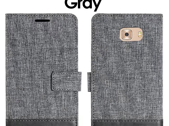 Samsung Galaxy C9 Pro Canvas Leather Flip Card Case
