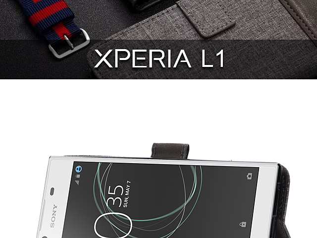 Sony Xperia L1 Canvas Leather Flip Card Case