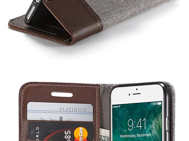 iPhone 8 Plus Canvas Leather Flip Card Case