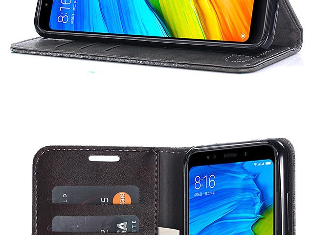 Xiaomi Redmi 5 Plus Canvas Leather Flip Card Case