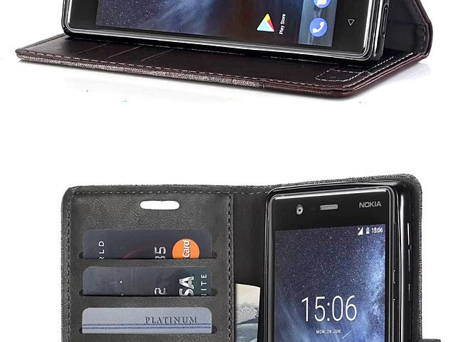 Nokia 3 Canvas Leather Flip Card Case