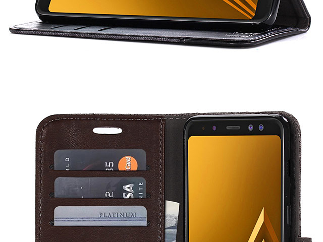 Samsung Galaxy A8 (2018) Canvas Leather Flip Card Case