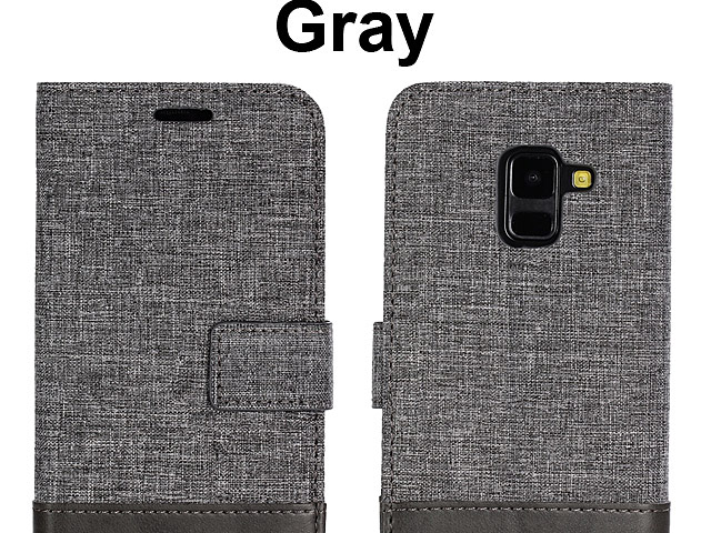 Samsung Galaxy A8 (2018) Canvas Leather Flip Card Case