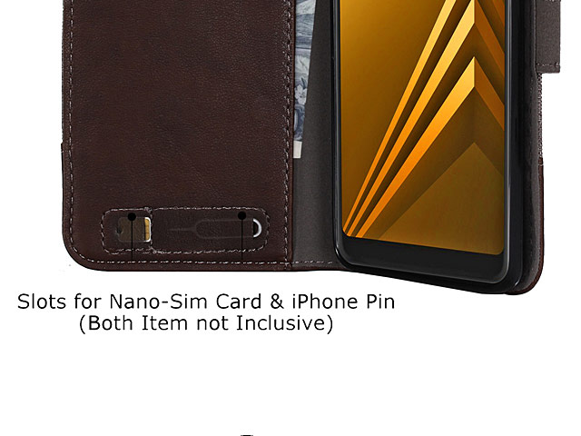 Samsung Galaxy A8+ (2018) Canvas Leather Flip Card Case
