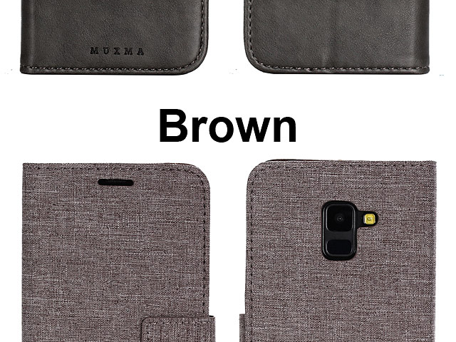 Samsung Galaxy A8+ (2018) Canvas Leather Flip Card Case