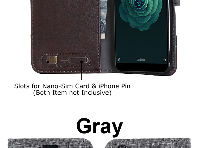 Xiaomi Mi A2 (Mi 6X) Canvas Leather Flip Card Case