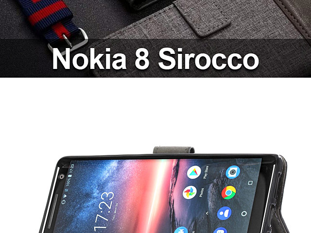 Nokia 8 Sirocco Canvas Leather Flip Card Case