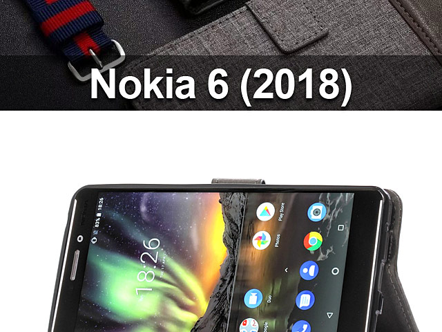 Nokia 6 (2018) Canvas Leather Flip Card Case