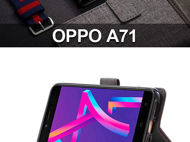 OPPO A71 (2018) Canvas Leather Flip Card Case