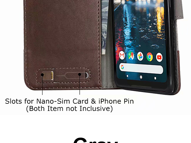 Google Pixel 2 XL Canvas Leather Flip Card Case