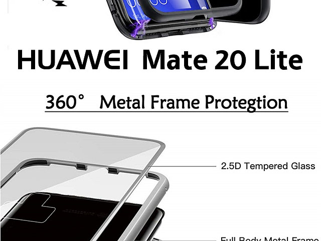 Huawei Mate 20 Lite Magnetic Aluminum Case with Tempered Glass