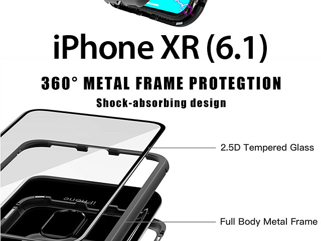 iPhone XR (6.1) Magnetic Aluminum Case with Tempered Glass