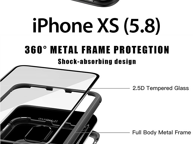 iPhone XS (5.8) Magnetic Aluminum Case with Tempered Glass