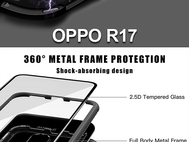 OPPO R17 Magnetic Aluminum Case with Tempered Glass