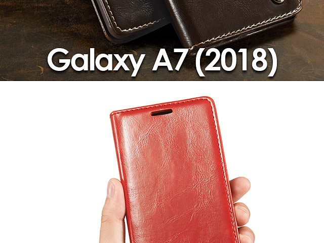 Samsung Galaxy A7 (2018) Magnetic Flip Leather Wallet Case
