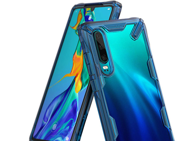 Transparente Rückseite Cover mit TPU Stoßfest Flexibel Rahmen Schutzhülle Ringke Fusion-X für Huawei P30 Lite Hülle Space Blue Blau