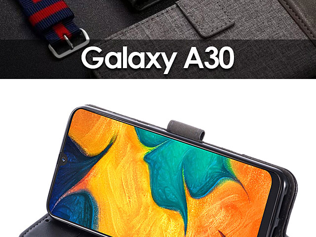 Samsung Galaxy A30 Canvas Leather Flip Card Case