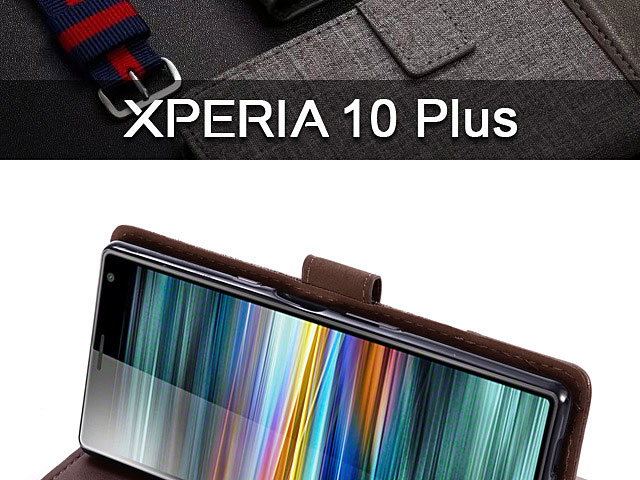 Sony Xperia 10 Plus Canvas Leather Flip Card Case