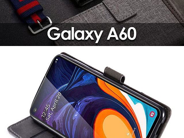 Samsung Galaxy A60 Canvas Leather Flip Card Case