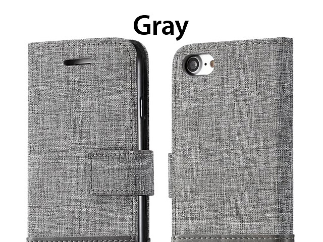 iPhone SE (2020) Canvas Leather Flip Card Case