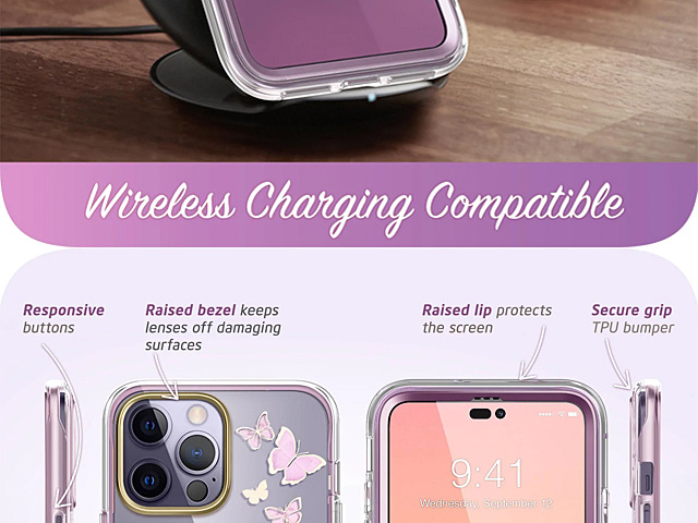 i-Blason Cosmo Slim Designer Case (PurpleFly Butterfly) for iPhone 14 Pro (6.1)