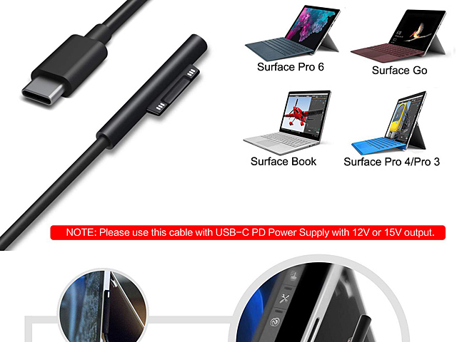 Surface Connector to Type-C Charging Cable