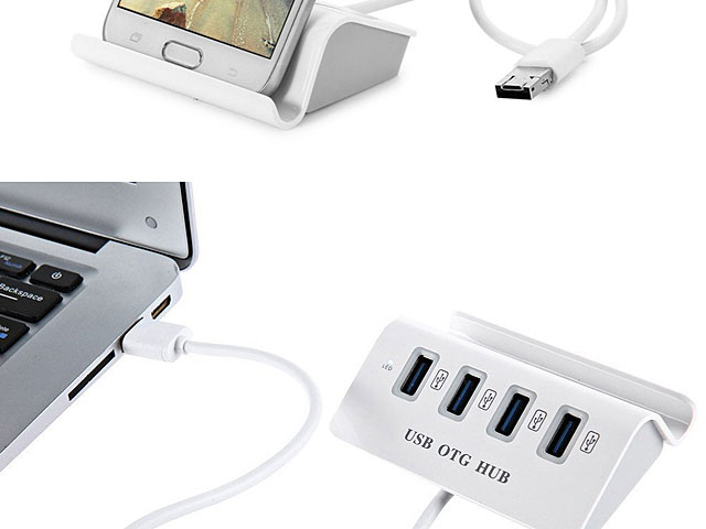 4-Port Hub microUSB OTG Dock with Smartphone Stand