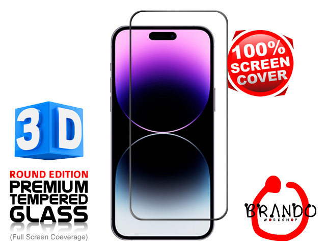 Brando Workshop Full Screen Coverage Curved 3D Glass Protector (iPhone 14 Pro Max (6.7)) - Black
