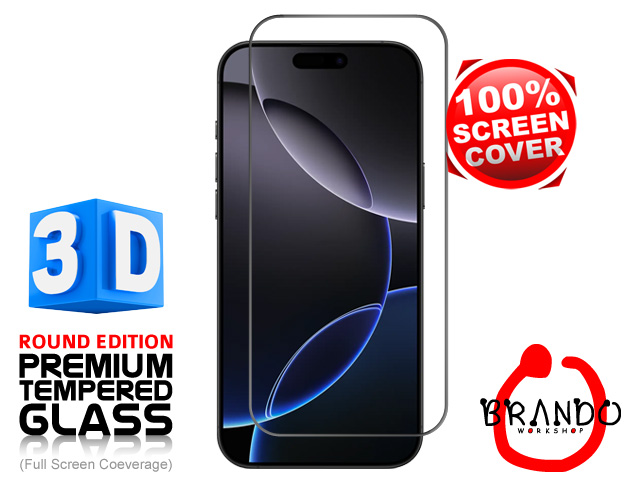 Brando Workshop Full Screen Coverage Curved 3D Glass Protector (iPhone 16 Pro Max (6.7)) - Black