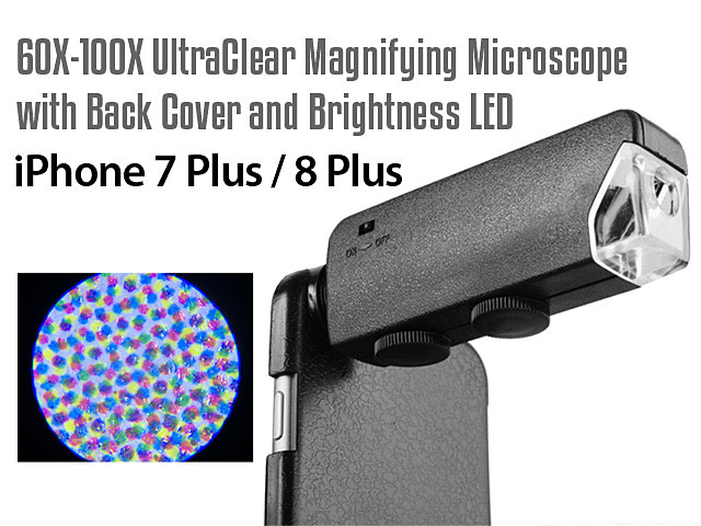 iPhone 7 Plus / 8 Plus 60X-100X UltraClear Magnifying Microscope with Back Cover and Brightness LED