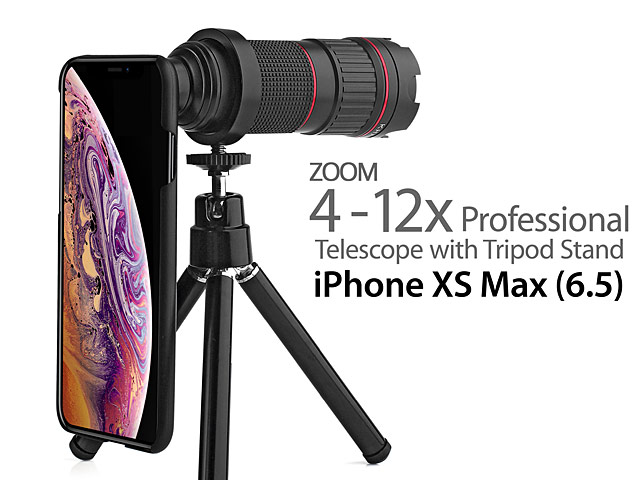 Professional iPhone XS Max (6.5) 4-12x Zoom Telescope with Tripod Stand