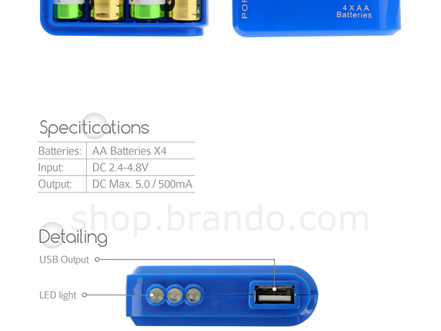 AA Battery Portable Charger with 3 LED Light