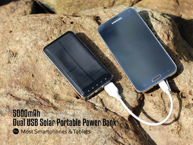 Dual USB Solar Portable Power Bank - 5000mAh