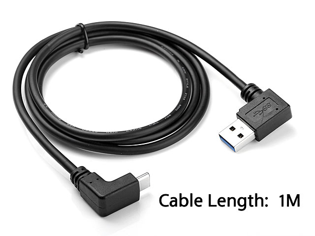 USB 3.1 Type-C Male (Vertical 90°) to USB 3.0 A Male Cable (Right Horizontal 90°)