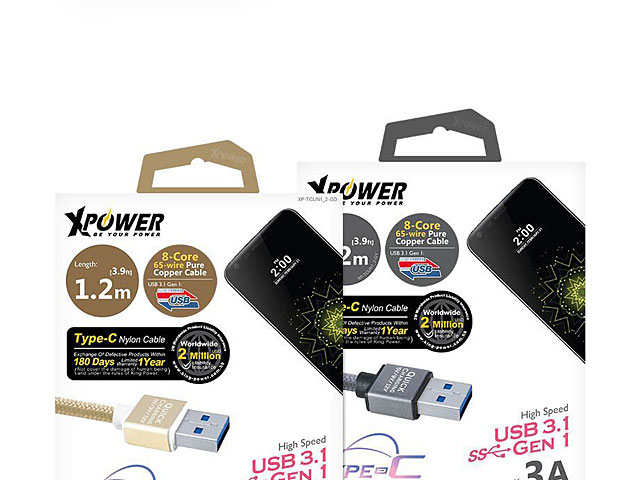 Xpower 1.2M Aluminium Alloy Nylon Type-C USB Cable